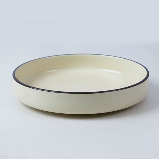 Wide Plate Bowl – Cream with Dark Rim (Item No: QCHGL13)