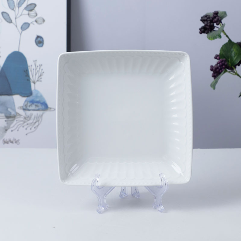 Square Dinner Plate – White with Textured Rim (Item No: QCHWH05)