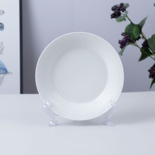 White Salad Plate – Embossed Rim Design (Item No: QCHWH12)