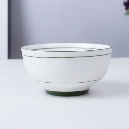 White Footed Bowl with Dual Green Rims (Item No: YSHSEA17)