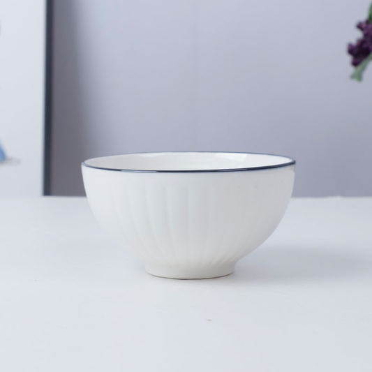 White Ribbed Bowl with Blue Rim – Everyday Classic (Item No: YSHWH02)