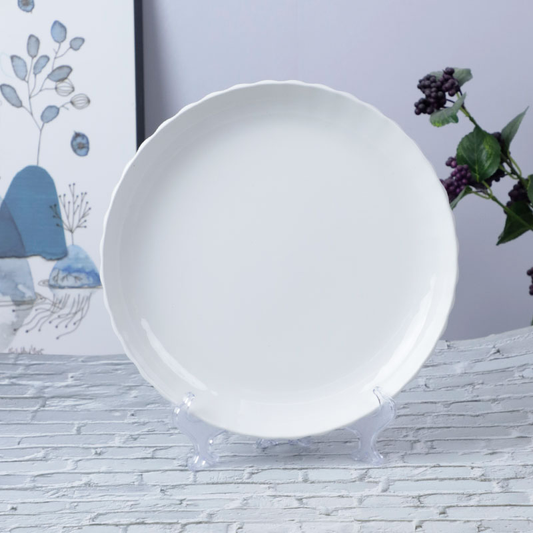 🍽️ White Flat Rim Plate – WaveLace Collection (Item No: YSHWH10)